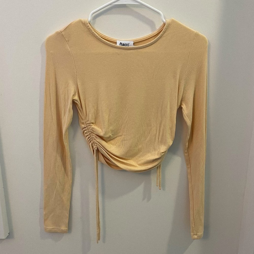 Princess Polly Long Sleeve Crop Yellow with Adjustable Strings